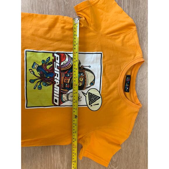 Black Pyramid T-Shirt Youth XL Orange Technology Robot Astronaut Streetwear - Picture 10 of 10